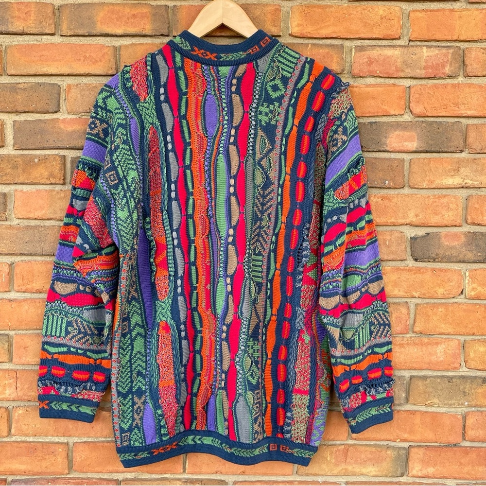 Vintage Men’s Retro Coogi Knit Sweater Colorful Long Sleeve Biggie Sz M Unisex - Picture 2 of 9